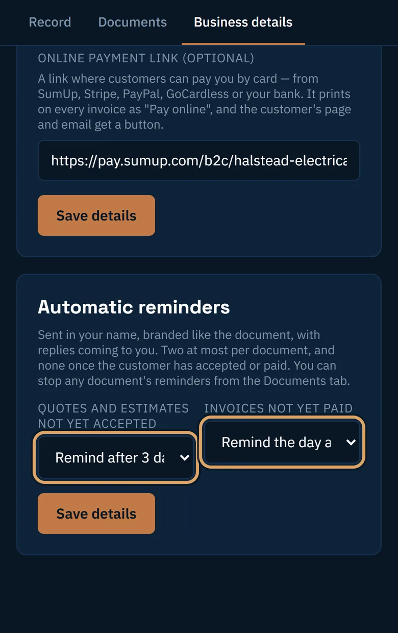 Automatic reminders set to remind after three days