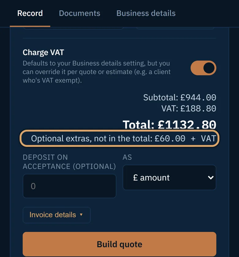 The total, with the optional extra shown separately underneath
