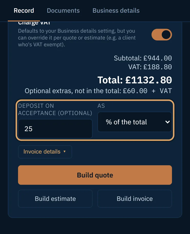 Deposit on acceptance set to 25 per cent of the total