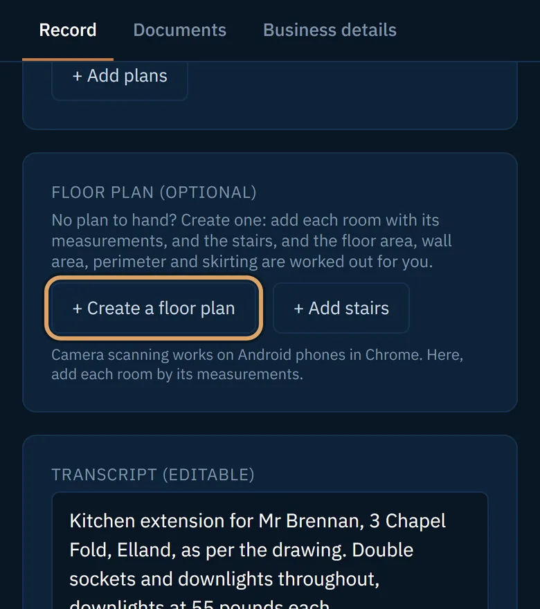 The Create a floor plan button