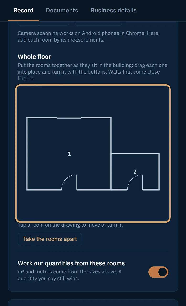 Two rooms shown together as one floor