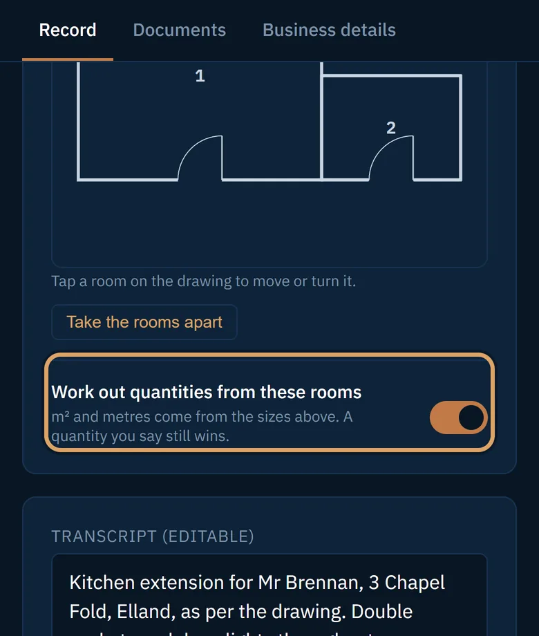 The Work out quantities from these rooms switch turned on