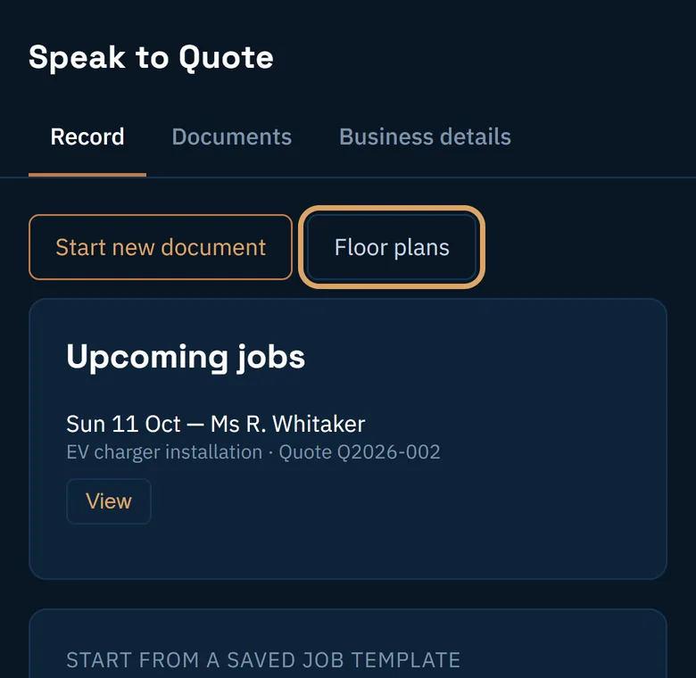The Floor plans button at the top of the Record tab
