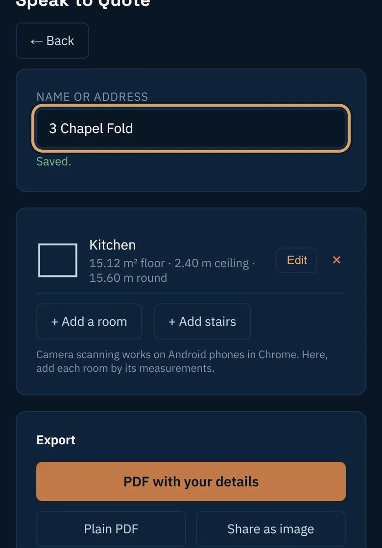 A saved floor plan named after its address